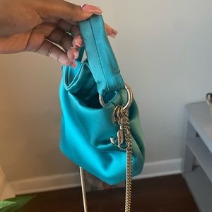 Blue Jimmy Choo Bonny Satin Twist Detailed Chained Tote Bag